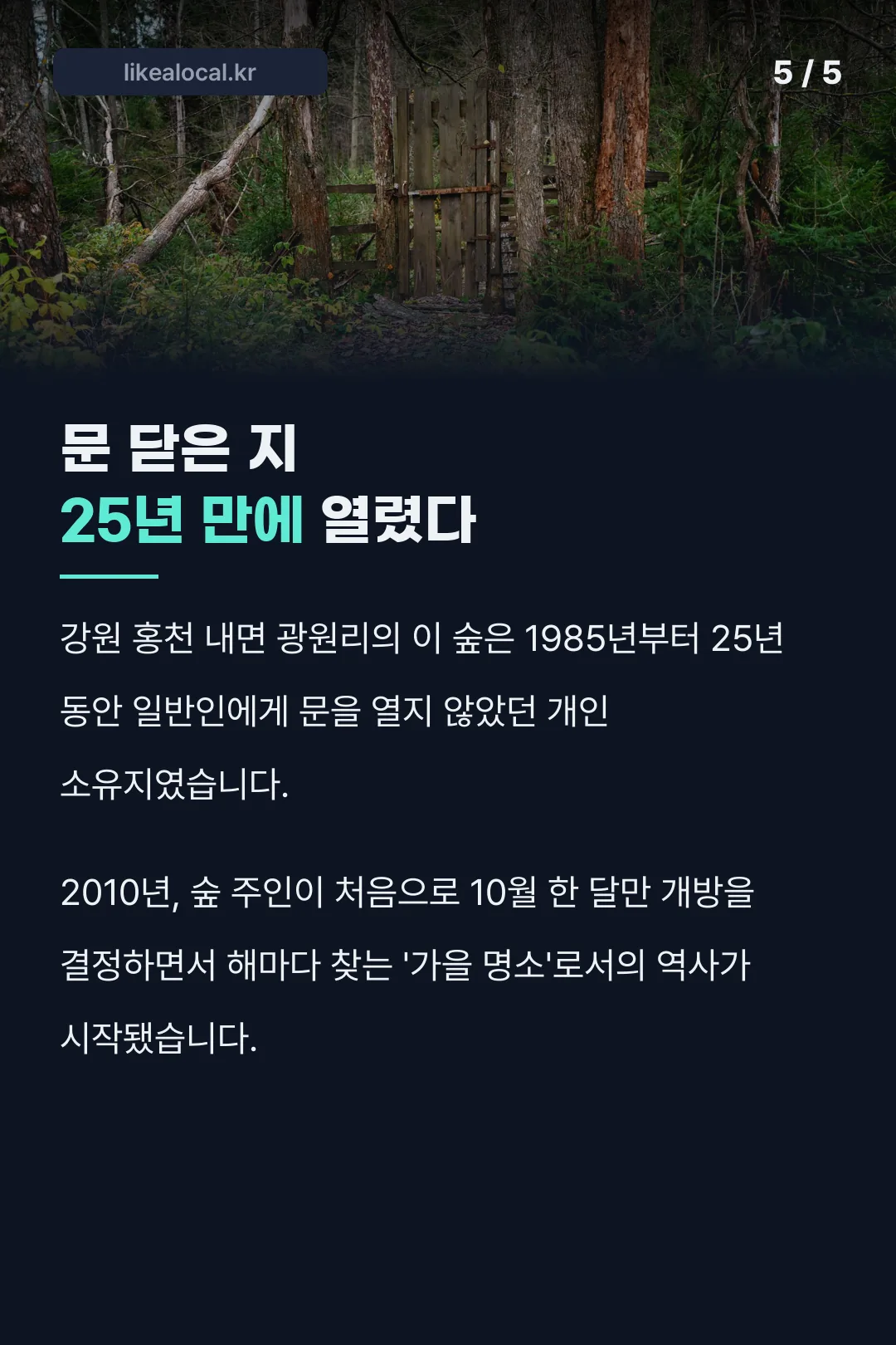 25년간 닫혀 있던 숲, 2010년 개방